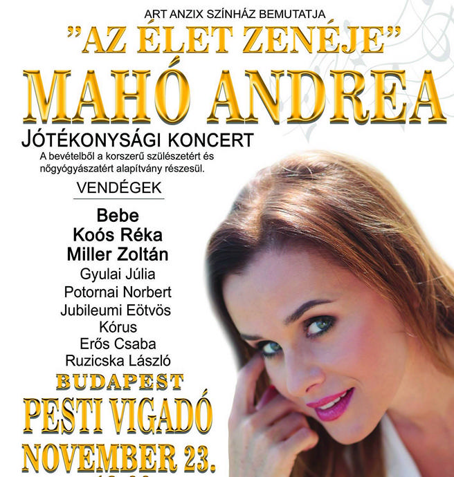 Mahó Andrea jótékonysági koncertje a Vígadóban - Jegyek itt!